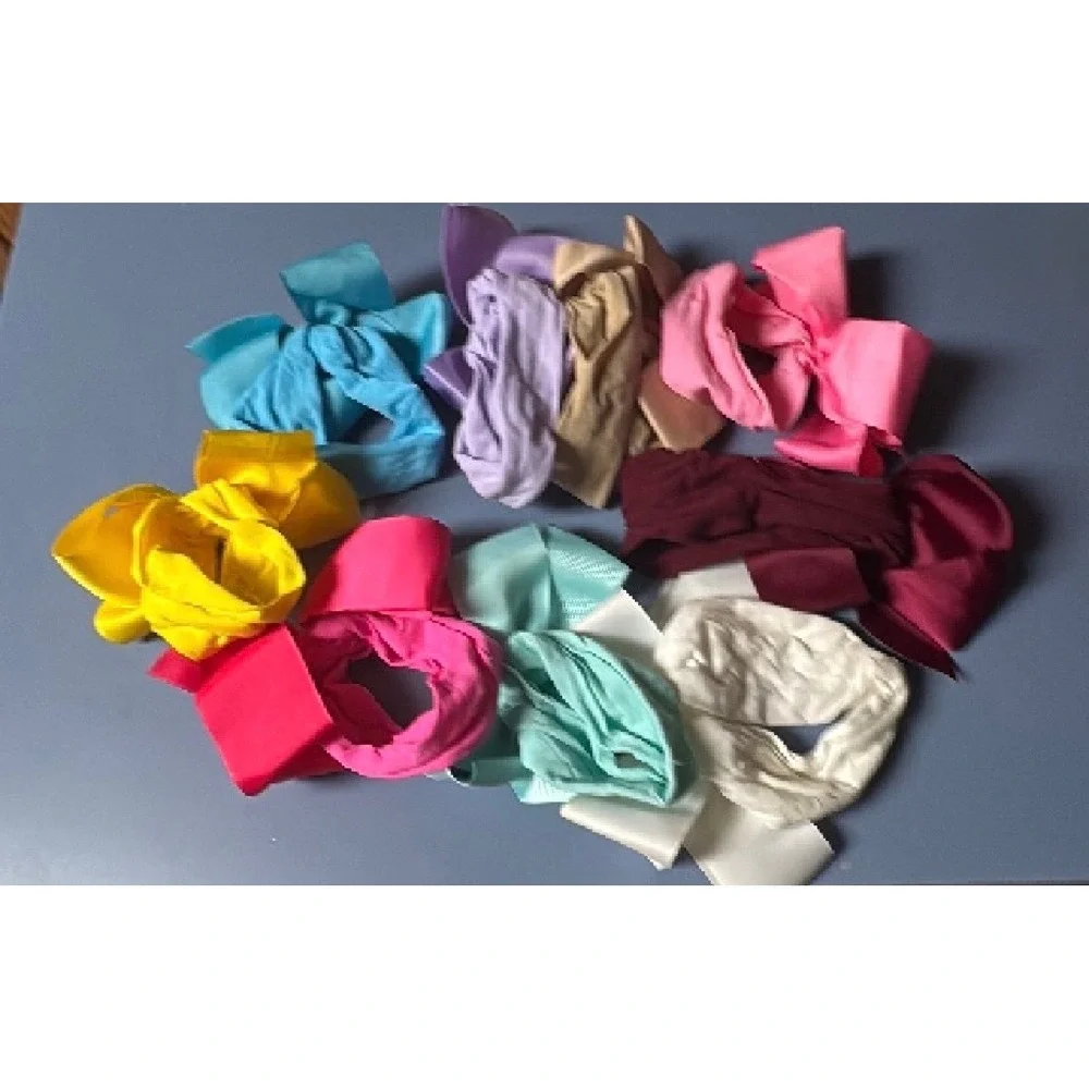 9pc Girls Multicolor Grosgrain Bow Headband Set Stretchy Nylon Hair Accessories